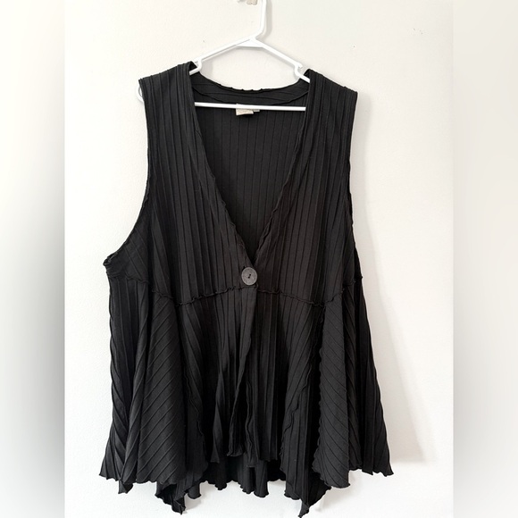VTG FOCUS Button Down Tank Top Retro Funky Ribbed Cardigan Tank Black Size L XL - Picture 1 of 8